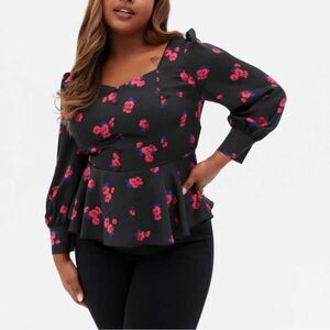 ASOS New Look Floral Puff Sleeve Top Size 14
